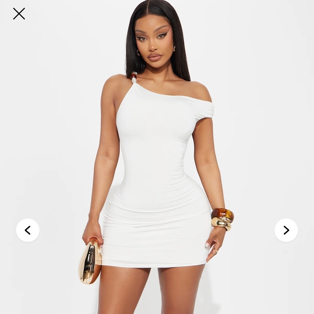 Fashionnova Mya Beaded Micro Mini Dress - Cream